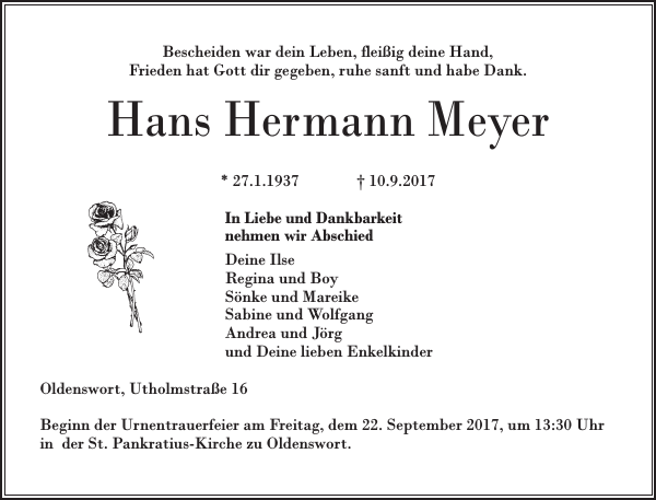 HansHermann Meyer Danksagung Husumer Nachrichten