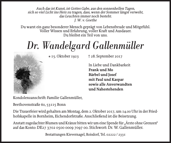 Dr. Wandelgard Gallenmüller Traueranzeige Flensburger Tageblatt Dr. Wandelgard Gallenmüller Traueranzeige Flensburger Tageblatt