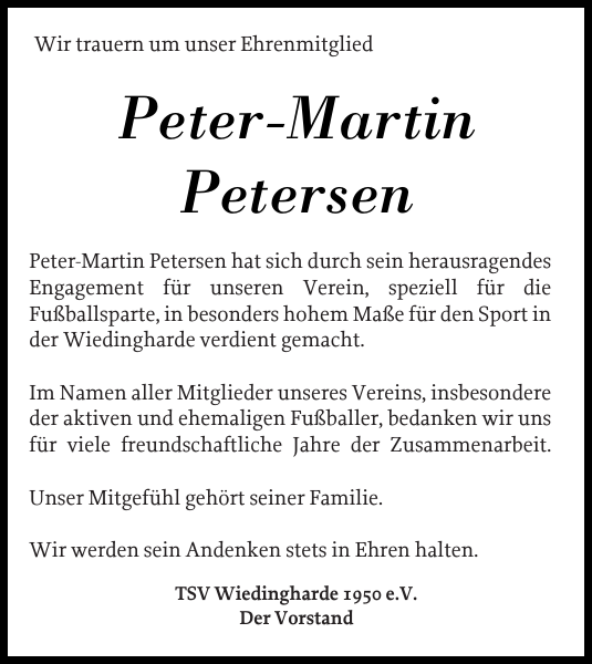 PeterMartin Petersen Gedenken Flensburger Tageblatt