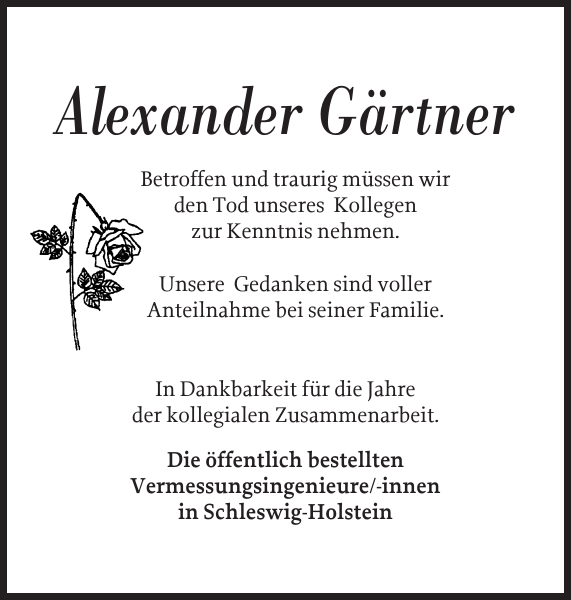 Alexander Gärtner Gedenken Holsteinischer Courier