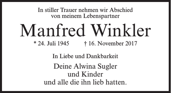 Manfred Winkler Traueranzeige Bremervörder Zeitung