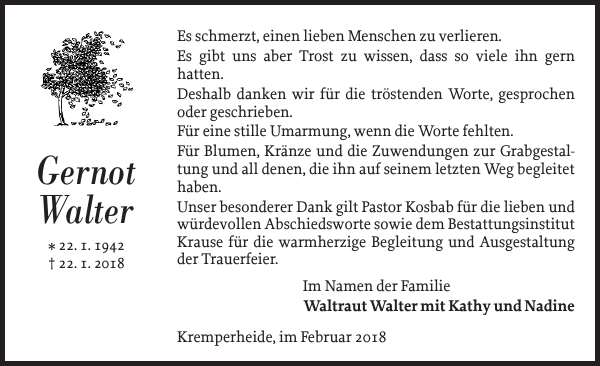 Gernot Walter Danksagung Norddeutsche Rundschau