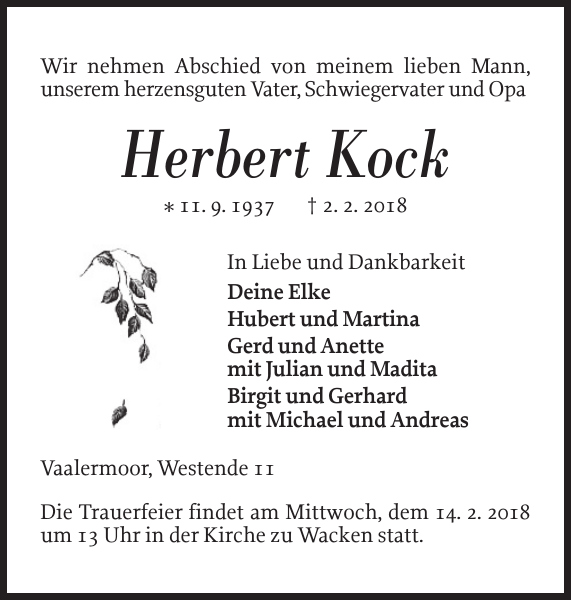 Herbert Kock Gedenken Norddeutsche Rundschau