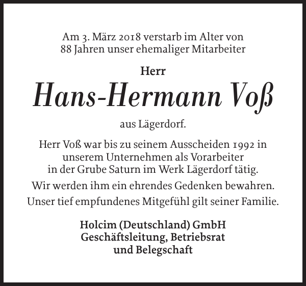 HansHermann Voß Gedenken Norddeutsche Rundschau