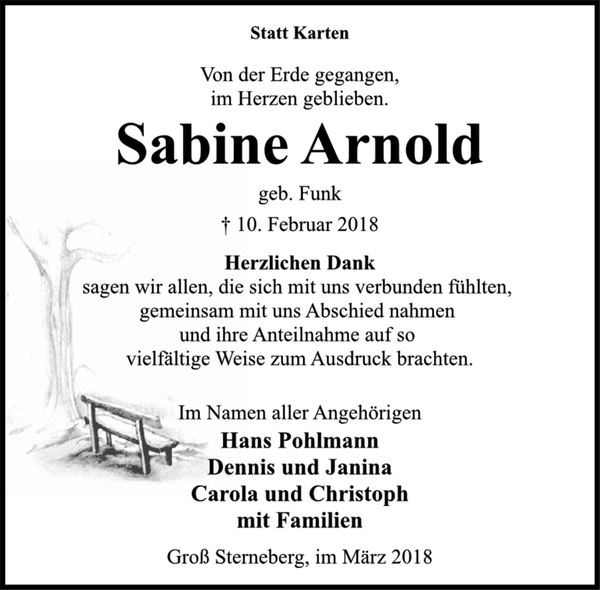 Sabine Arnold Danksagung Stader Tageblatt