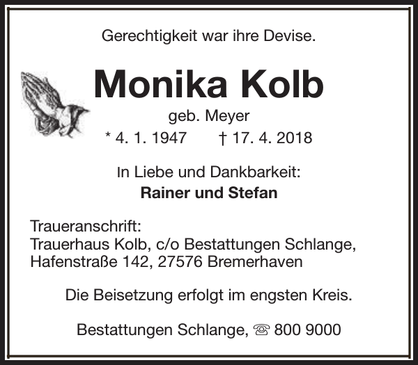 Monika Kolb Gedenken Nordsee Zeitung
