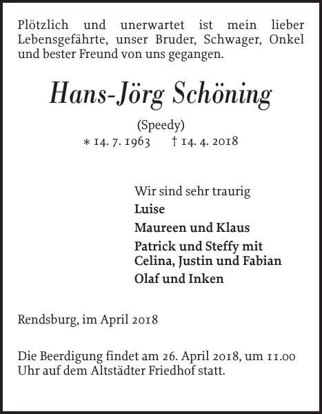 HansJörg Schöning Traueranzeige Landeszeitung