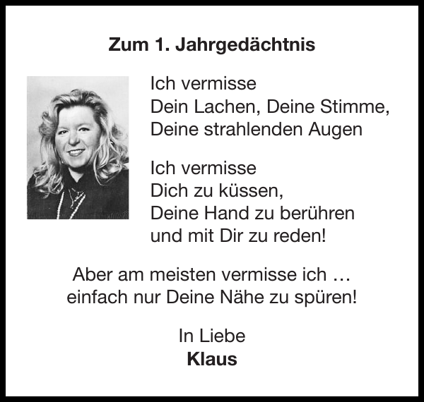 Jahrgedächtnis Klaus Jahresgedenken Super Sonntag / Super Mittwoch