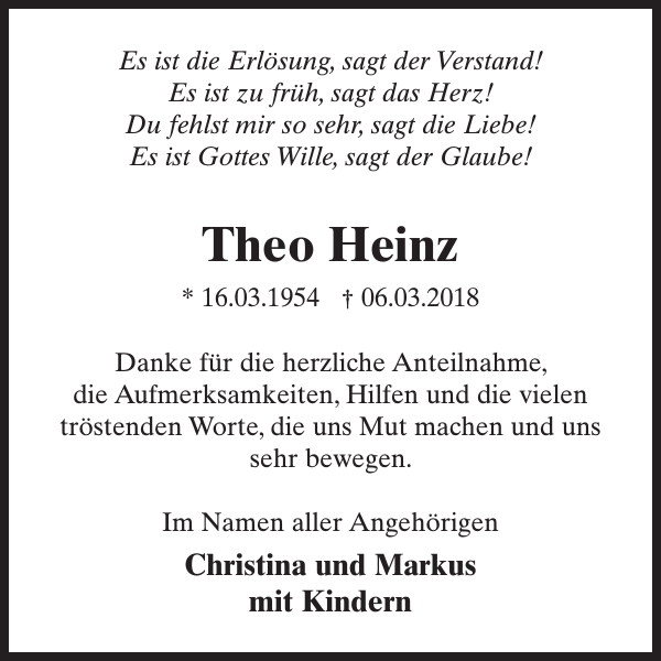 Theo Heinz : Gedenken : Wochenspiegel