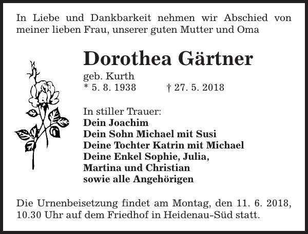 Dorothea Gärtner Fallecimiento Sächsische Zeitung