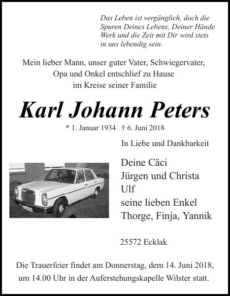 Karl Peters Danksagung Norddeutsche Rundschau