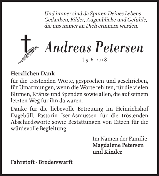 Andreas Petersen Danksagung Nordfriesland Tageblatt