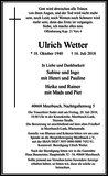 Anzeige für Ulrich Wetter