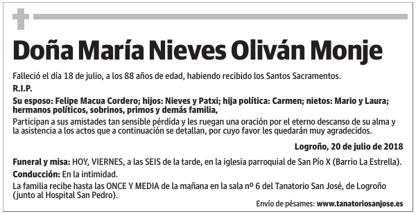 Doña María Nieves Oliván Monje