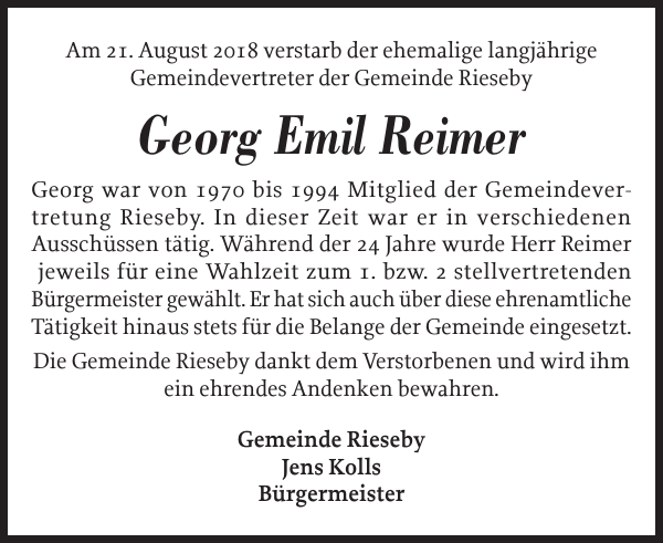 Emil Reimer Gedenken Eckernförder Zeitung