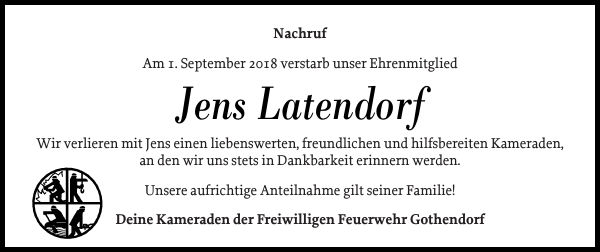 Jens Latendorf Gedenken Ostholsteiner Anzeiger
