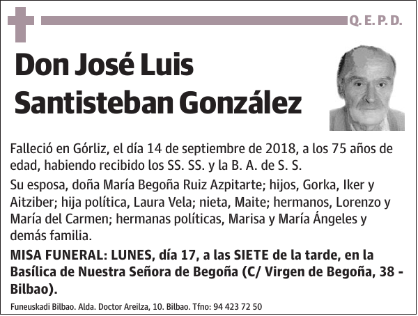 Esquela de José Luis Santisteban González : Fallecimiento | Esquela en ...