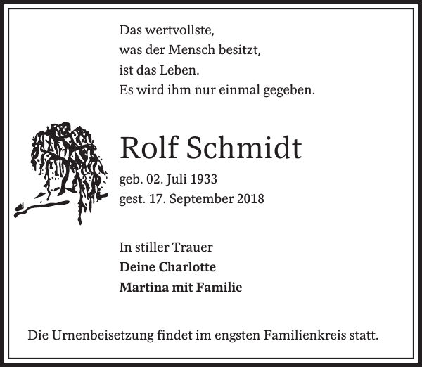 Rolf Schmidt Traueranzeige Sächsische Zeitung