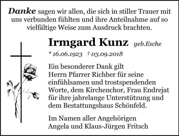 Irmgard Kunz Traueranzeige Sächsische Zeitung