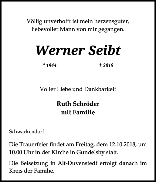 Werner Seibt Traueranzeige SchleiBote