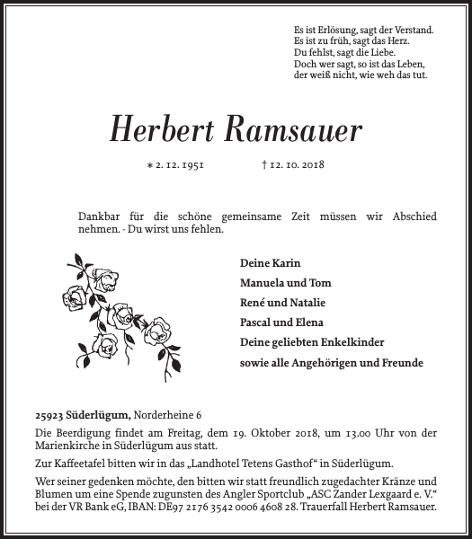 Herbert Ramsauer : Death : Nordfriesland Tageblatt