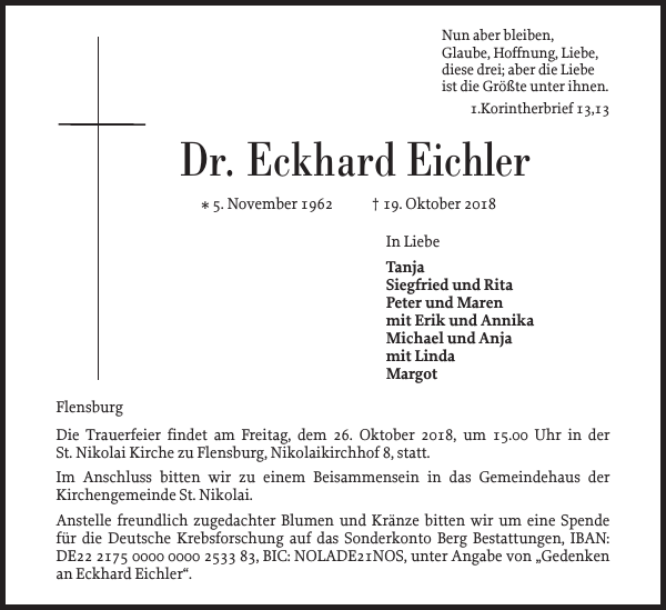 Dr. Eckhard Eichler Gedenken Flensburger Tageblatt