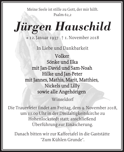 Jürgen Hauschild Gedenken Norddeutsche Rundschau