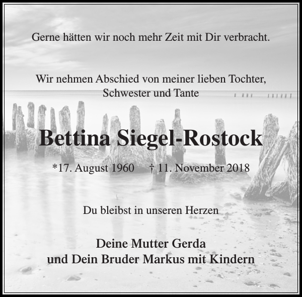 Bettina SiegelRostock Traueranzeige Stormarner Tageblatt