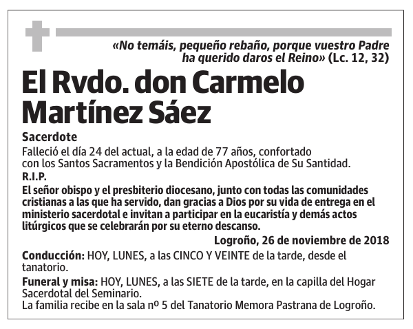 El Rvdo. don Carmelo Martínez Sáez