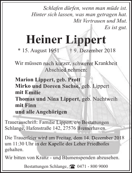 Heiner Lippert Gedenken NordseeZeitung