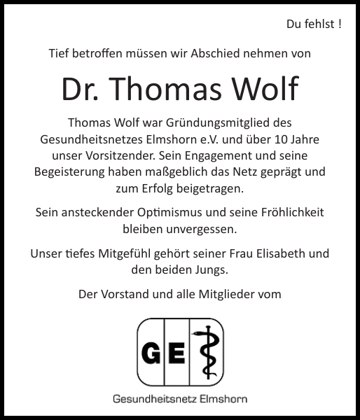 Dr. Thomas Wolf Gedenken Elmshorner Nachrichten