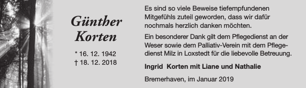 Günther Korten Danksagung NordseeZeitung