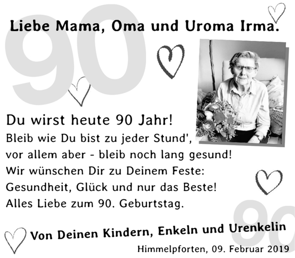 Liebe Mama, Oma und Uroma Irma Geburtstag Stader Tageblatt