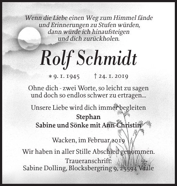 Rolf Schmidt Traueranzeige Norddeutsche Rundschau