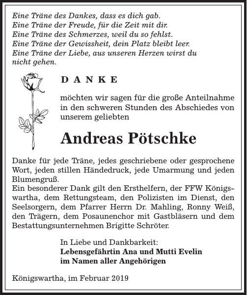 Andreas Pötschke Traueranzeige Sächsische Zeitung