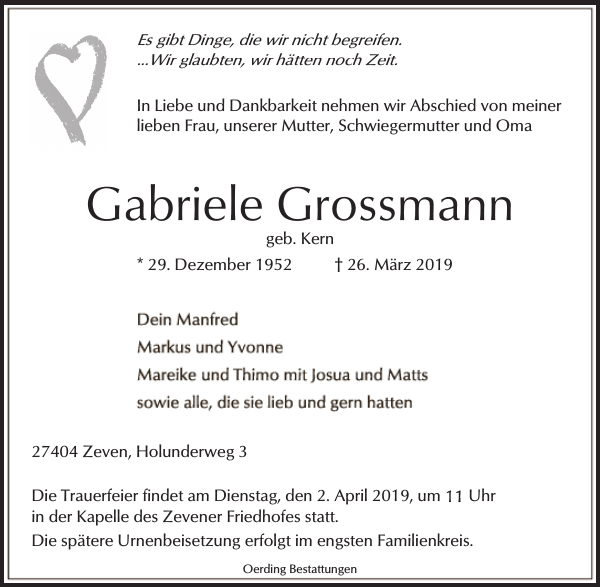 Gabriele Grossmann: Gedenken : Zevener Zeitung