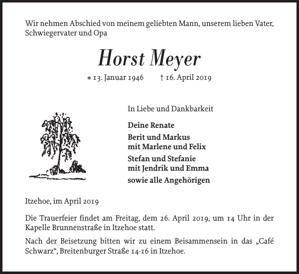 Horst Meyer Traueranzeige Norddeutsche Rundschau