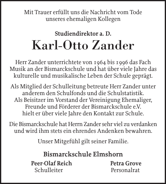 KarlOtto Zander Gedenken Elmshorner Nachrichten
