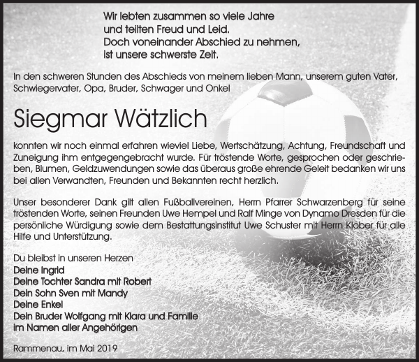 Siegmar Wätzlich Traueranzeige Sächsische Zeitung