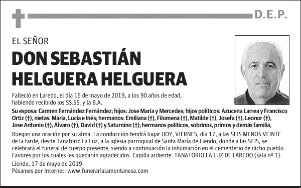 Esquela de DON SEBASTIÁN HELGUERA HELGUERA : Fallecimiento ...