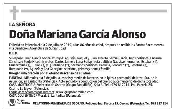Esquela de Doña Mariana García Alonso : Fallecimiento | Esquela en El ...