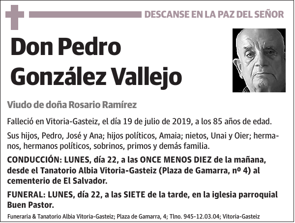 Esquela de Pedro González Vallejo : Fallecimiento | Esquela en El Correo