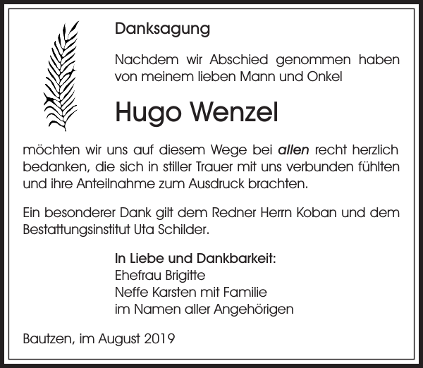 Hugo Wenzel Traueranzeige Sächsische Zeitung