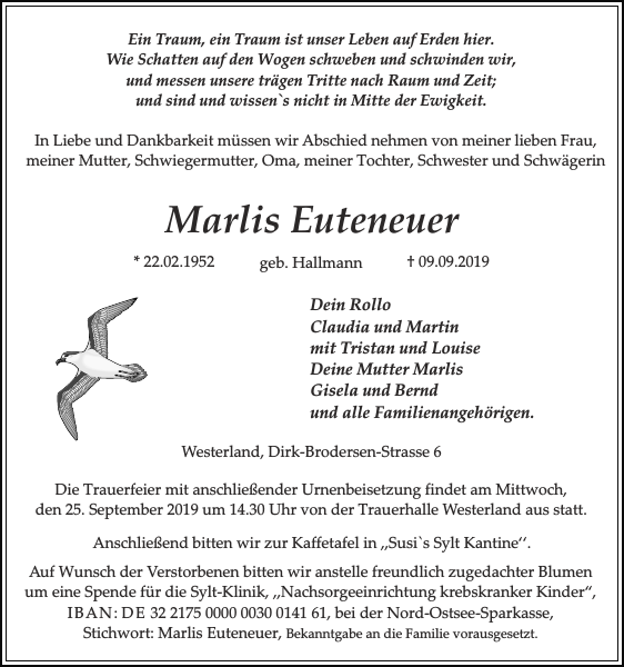 Marlis Euteneuer Danksagung Sylter Rundschau
