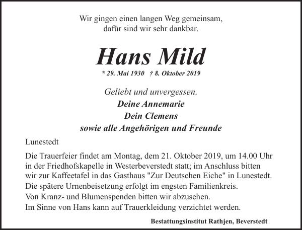 Hans Mild Gedenken NordseeZeitung