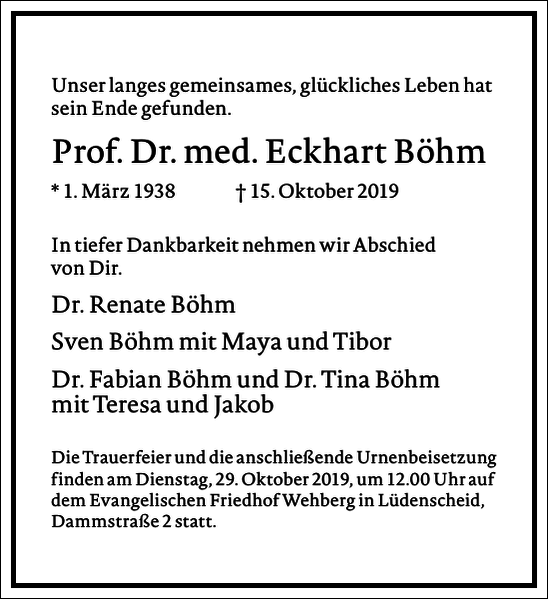 Prof. Dr. med. Eckhart Böhm Prof. Dr. med. Eckhart Böhm