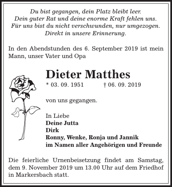 Dieter Matthes Traueranzeige Sächsische Zeitung