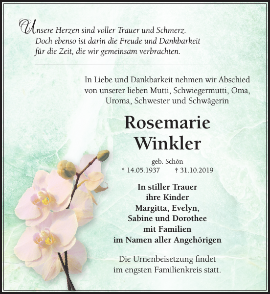 Rosemarie Winkler Traueranzeige Sächsische Zeitung