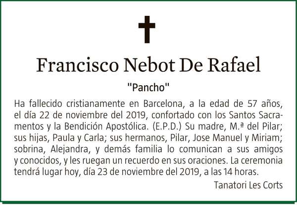 FRANCISCO NEBOT DE RAFAEL Fallecimiento EnMemoria, el canal de
