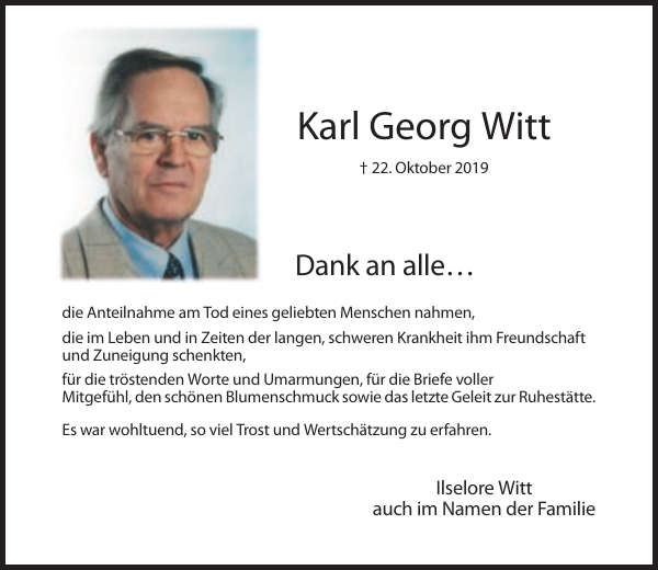 Karl Witt Traueranzeige Remscheider GeneralAnzeiger